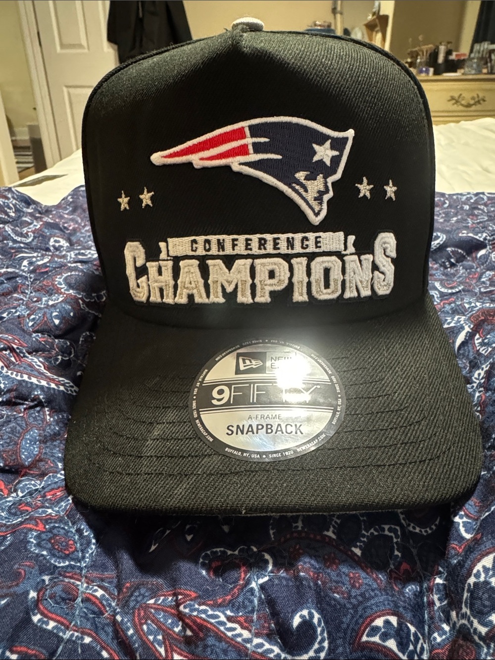 New Era Black Patriots "Conference Champions" Snapback Hat